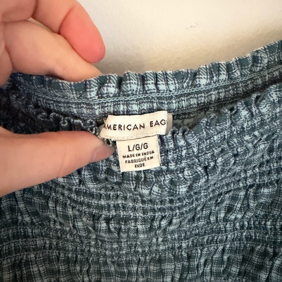 American Eagle Outfitters Blue/ Green Gingham Smocked Dress - Picture 3 of 5